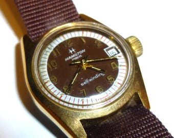 Vintage 1970s Hamilton Ladies Automatic Watch, Brown Face