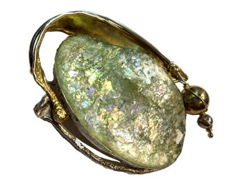 Israel Avi Soffer Large Modernist Sterling Silver Roman Glass