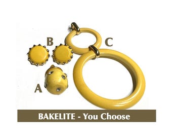 YOU CHOOSE. Yellow Bakelite Clip Earrings, Huge Pendant. Tested, Authentic Vintage.