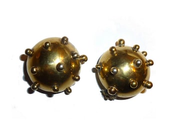 Vintage Taxco Mexico Brass Naval Mine Earrings, Signed Hubert Harmon (AS IS)