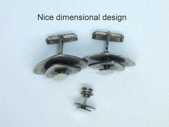 Modernist Sterling Cuff Links and Tie Tack. Vinta… - image 6