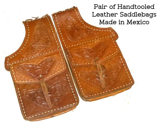 Pair of Hand Tooled Leather Saddlebags. Made in M… - image 1