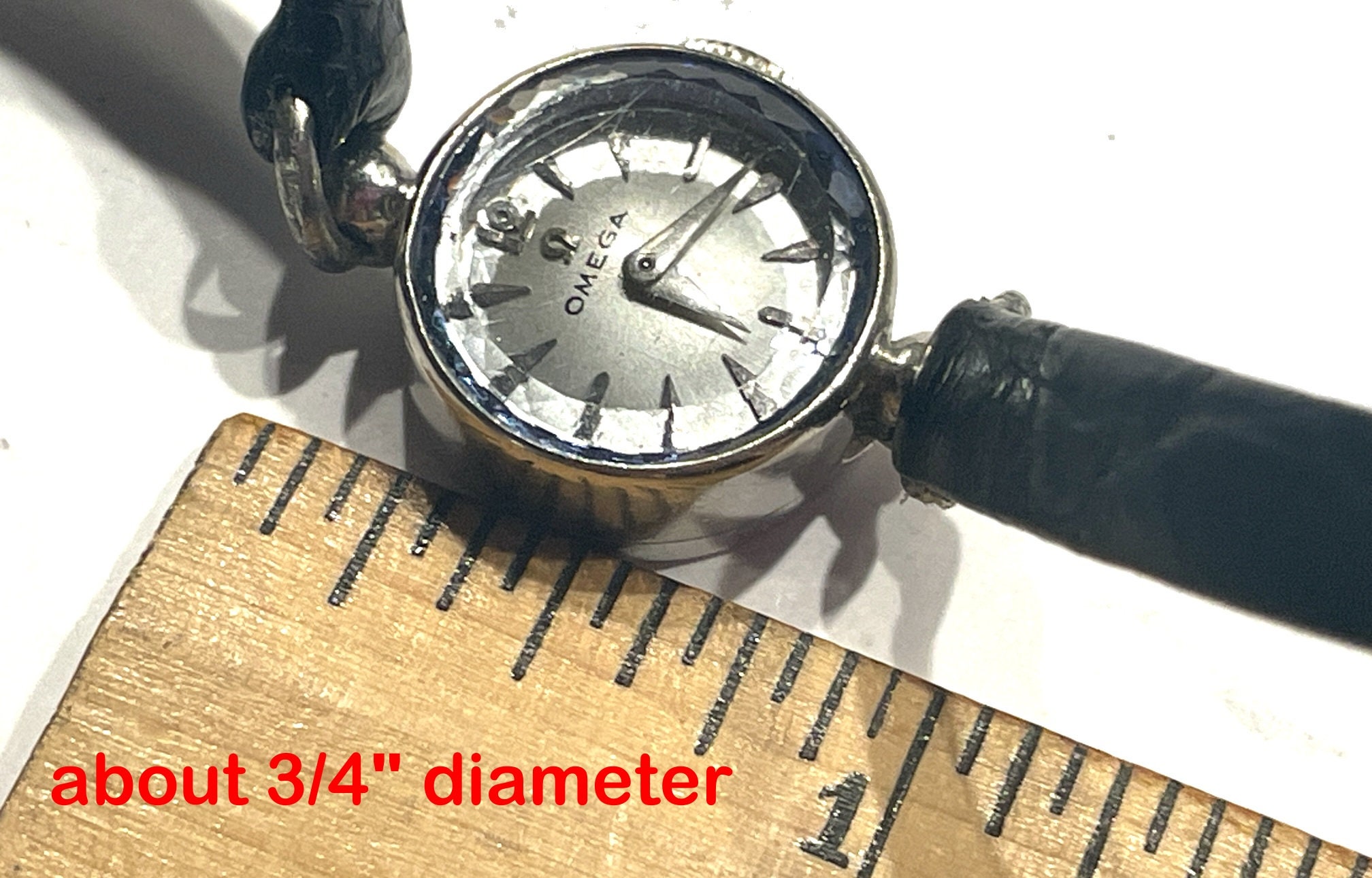 TINY 14 Karat White Gold Watch. Vintage OMEGA Sapphette