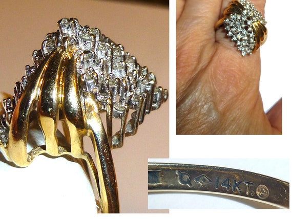 Vintage Cocktail Ring. 14k Gold + 55 Diamonds. XL… - image 4