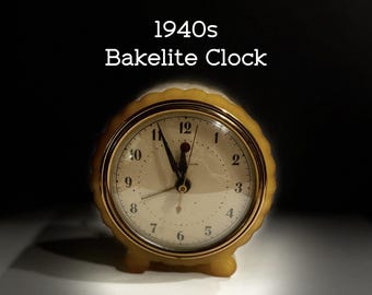 Vintage GE General Electric Yellow Catalin Bakelite Alarm Clock 7H80 WORKS