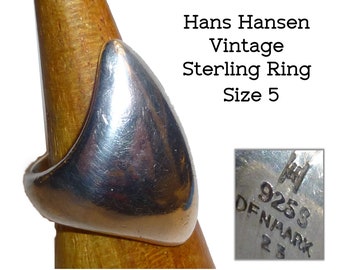 Hans Hansen Vintage Sterling Silver Ring, Danish Modernist Size 5