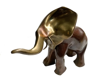 Vintage Yolanda d'Augsburg Solid Bronze Elephant Sculpture – Heavy Mid-Century Two-Tone Artwork, Signed