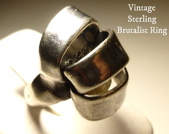 Vintage Brutalist Sterling Silver Ring. Signed RS '73. Size Six and a half.