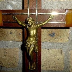 Art Deco Bakelite Tipped Crucifix. Dated 1939. 10 Inches Tall.