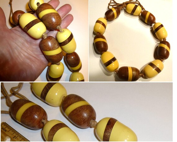 Huge Bakelite & Wood Bead Necklace. 1.5" Long Bea… - image 4