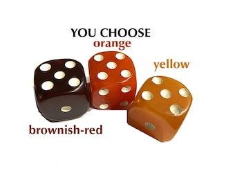 YOU CHOOSE Bakelite Oversized DICE. 1 1/8", Tested, Vintage. Brownish, Orange or Yellow.