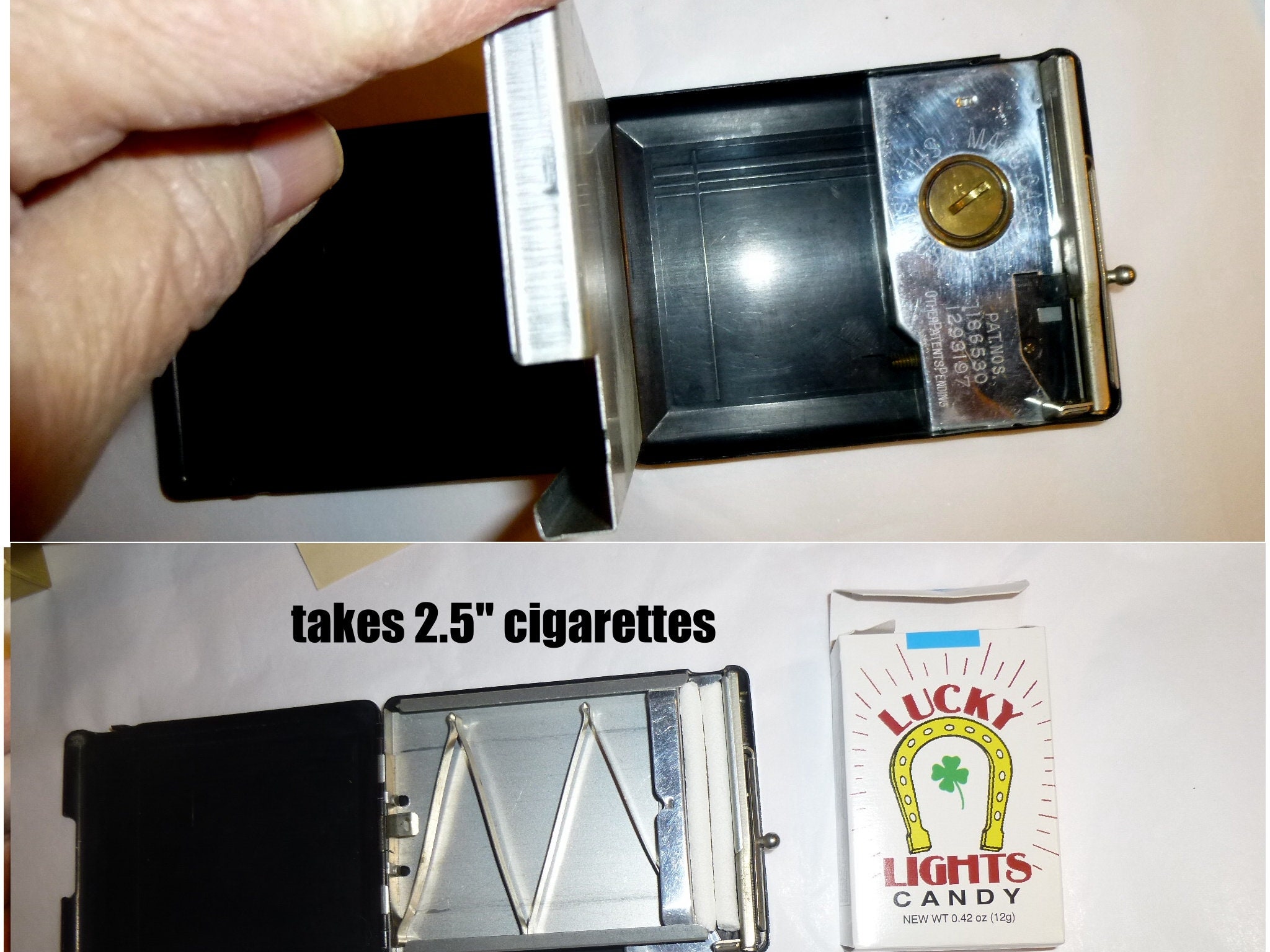 Art Deco Magic Case Automatic Cigarette Case and Lighter. Touch a Puff  Original Box, Instructions. 1939. NOT TESTED Needs Flint & Fluid. 