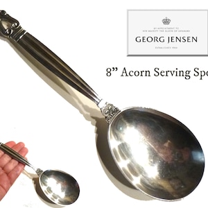 Vintage Georg Jensen Acorn Serving Spoon. 8&quot; Long. Sterling Silver Made in Denmark. Post 1945 Makers Mark. 78 grams