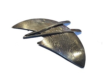 Modernist Brutalist Hand Wrought Studio Brooch. Sterling Silver Vintage Pin.