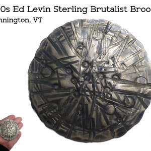 Brutalist Early Ed Levin Sterling Silver &quot;Shield&quot; Brooch from his Medieval Line of the 1960s. Hand Wrought. Marked Levin Bennington VT