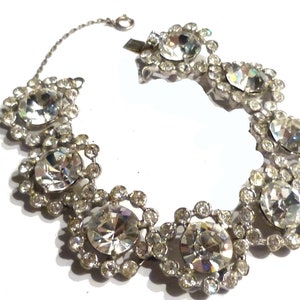1940s Eisenberg STERLING Silver Heavy Large Rhinestone Bracelet. Earliest Mark of &quot;E&quot;. Seven Inches Long. Gorgeous Vintage.