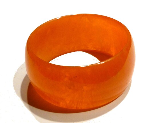 Orange Bakelite Bangle.  Wide Bracelet with Lusci… - image 6