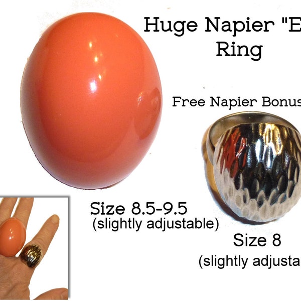 Vintage Napier "Easter Egg" Orange Resin Ring, Fits Size 8.5-9.5. Huge  Statement Ring. BONUS NAPIER "Walnut" Ring Included.