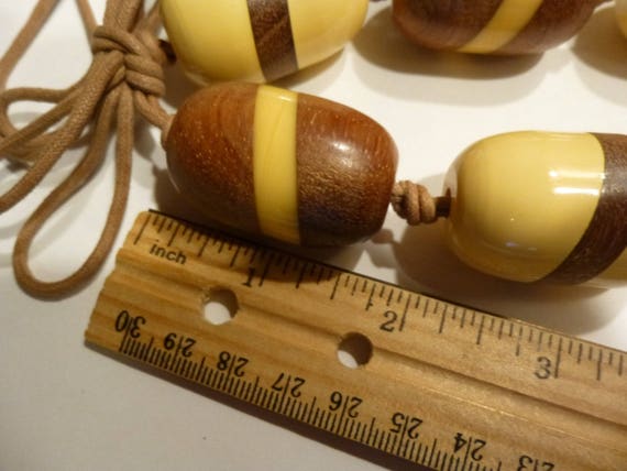 Huge Bakelite & Wood Bead Necklace. 1.5" Long Bea… - image 3