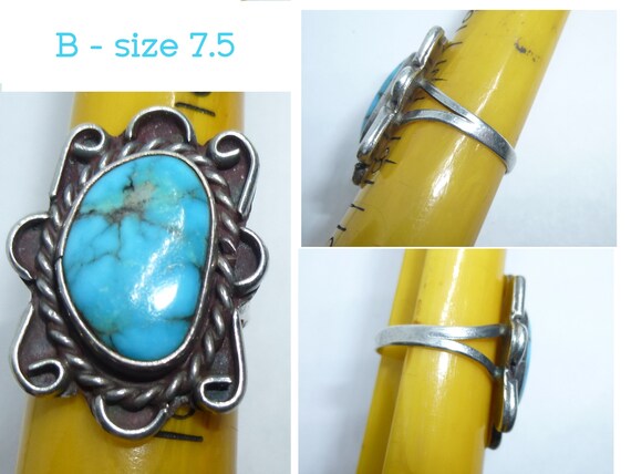 Vintage Silver Handmade Turquoise Ring. American … - image 4