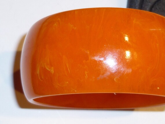 Orange Bakelite Bangle.  Wide Bracelet with Lusci… - image 7