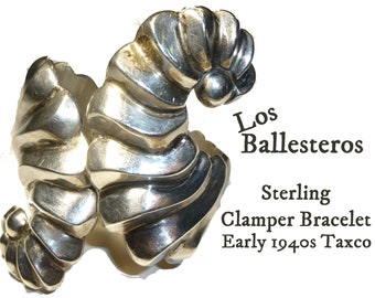 Los Ballesteros Sterling Silver Clamper Bracelet. Circa Early 1940s Taxco Mexico. 78 Grams.