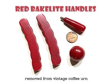 FOUR Red Marbled Carved Bakelite Pieces for Re-use or Crafting. 50 Grams. Tested, 1940s.