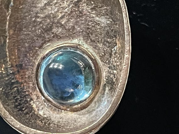 Bold Textured Sterling Silver Ring with Blue Topa… - image 6