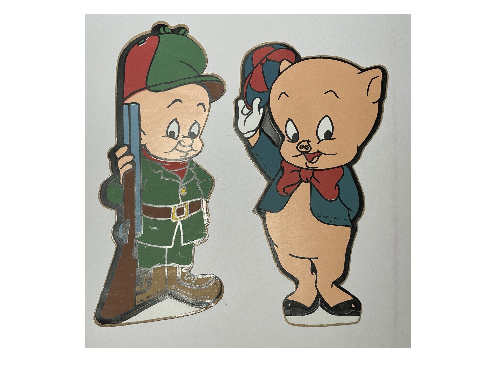 Vintage 1969 Looney Tunes Sticker: Elmer Fudd or Porky Pig (8x3 