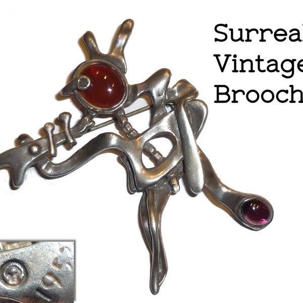 Surrealist Pin.  Museum Store 1/2 Scale Replica of Sam Kramer Trumpeter Brooch. Done in the 1990s. Tests as Silver.