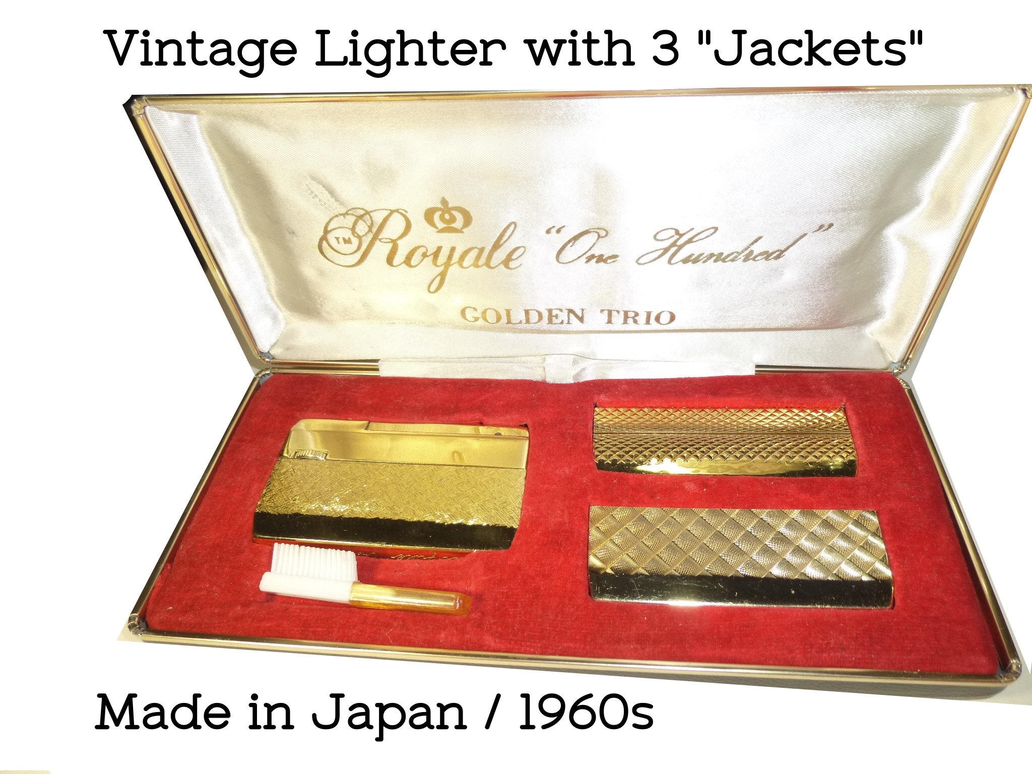 Vintage Ladies Cigarette Lighter. Royal One Hundred Golden Trio 