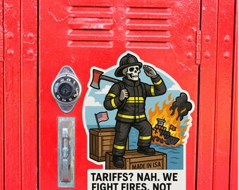 Pegatina de bombero esqueleto – Divertida calcomanía patriótica del Departamento de Bomberos – Antiaranceles. Hecho en EE. UU. Regalo para bomberos y personal de emergencias.