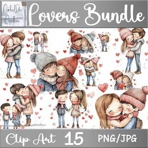 Paquete de 15 PNG lindos para San Valentín, clipart del día de San Valentín, descarga digital de alta calidad, PNG de San Valentín con hermosos colores de agua, diseño de manualidades