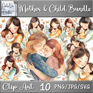 10 Aquarell Mutter und Baby druckbare Bundle, Muttertag Clipart Bundle, digitales Basteln, Sofort Download, Muttertagsdesigns, PNG