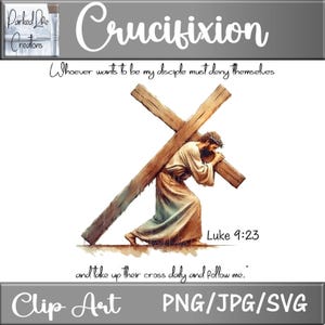 Scène de la crucifixion avec citation de la Bible, Jésus portant la croix des cliparts, christianisme Pâques, citation de la Bible, graphiques religieux, téléchargement immédiat