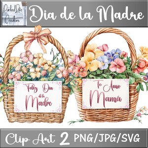 Imágenes prediseñadas Dia de la madre cestas de flores de acuarela con archivos adjuntos para tarjetas de felicitación, Descarga instantánea