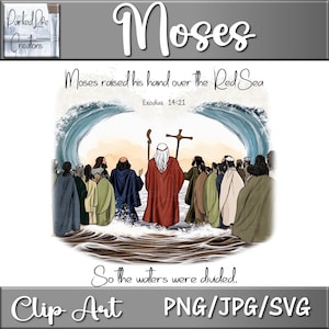Moïse séparant la mer Rouge numérique Clip Art, verset de la Bible de l'exode, immédiatement téléchargeable PNG, JPG, graphiques religieux, svg chrétien