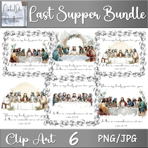 Lot de cliparts de la dernière cène avec citation des Écritures, clipart chrétien, religieux Png Bundle pour sublimation, fichiers téléchargeables instantanément