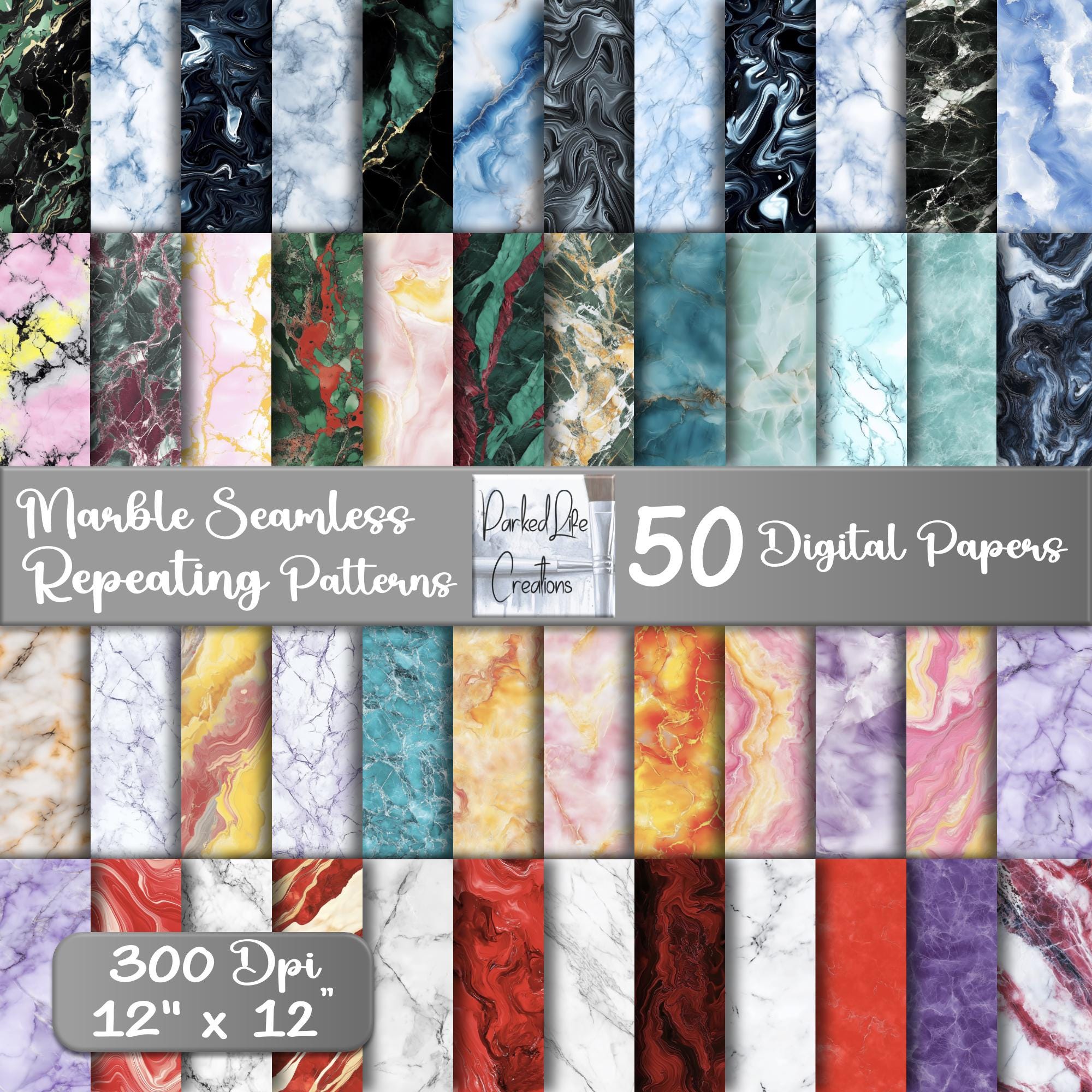 50 Colorful Marble Seamless Patterns, Digital Paper Bundle, Background Marble Print, Scrapbook Paper, Junk Journal, Digital Printable Papers