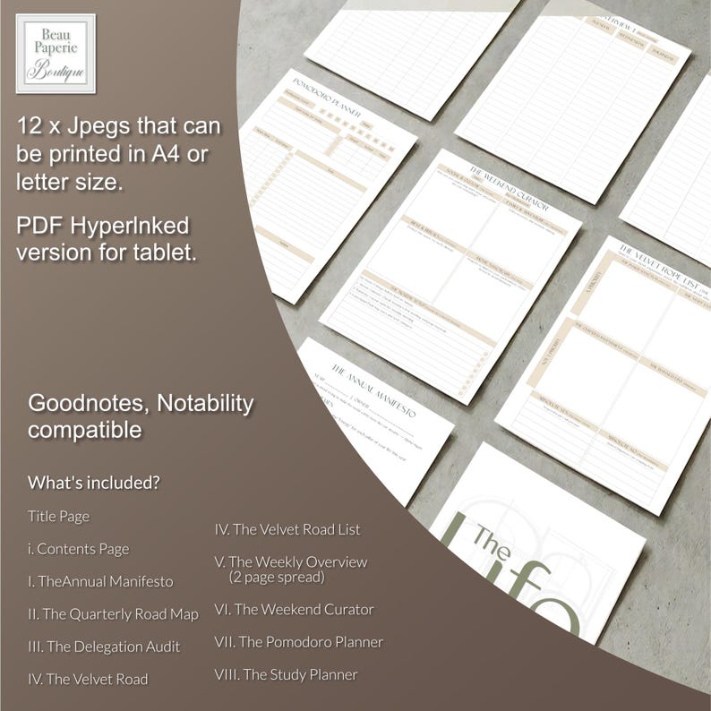 Full Focus Planner Printable PDF Productivity Template Suite for Business Owner GoodNotes iPad Hyperlinked Undated Weekly Organiser Pomodoro image 9