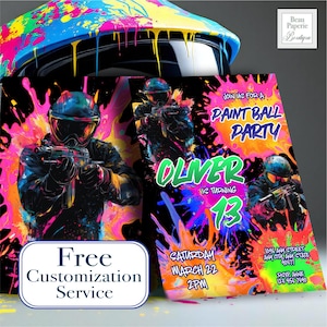 Paintball Party Invite Teen Birthday Editable Template Neon Invite Kids Birthday Downloadable Paintball Invitation Digital Evite File Bundle