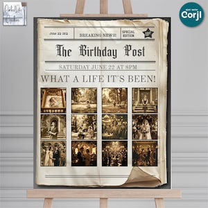 Tableau photo de journal vintage, tableau photo d'anniversaire, panneau de bienvenue de tableau photo, affiche de journal vintage tendance, affiche de journal d'anniversaire