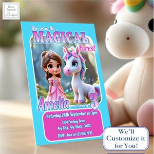 Magical Unicorn Birthday Invitation Editable Fairytale Party Invite Printable Girls Princess Birthday Evite Template Custom Downloadable