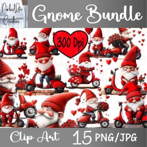 Clipart di gnomi carini di San Valentino, bundle di clipart di gnomi ad acquerello, png di alta qualità, grafica di gnomi, regali personalizzati per gli amanti, clipart di San Valentino