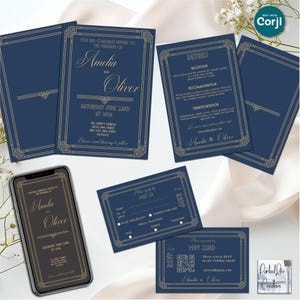 Art Deco Wedding Invitation Template Suite, Gold Art Deco Wedding Invitation, Gatsby Wedding Invitation Set, 20's Wedding Invitation