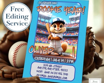 Birthday Invitation for Kids Party Baseball Editable Rookie of the Year Baseball Invite Printable Swing on Over Baseball Birthday Template