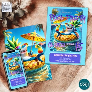 Pool Party Editable Downloadable Birthday Invitation Templates, Summer Pool Party Invite, Swim Party Invite, Kids Pool Party Evite, SMS Text