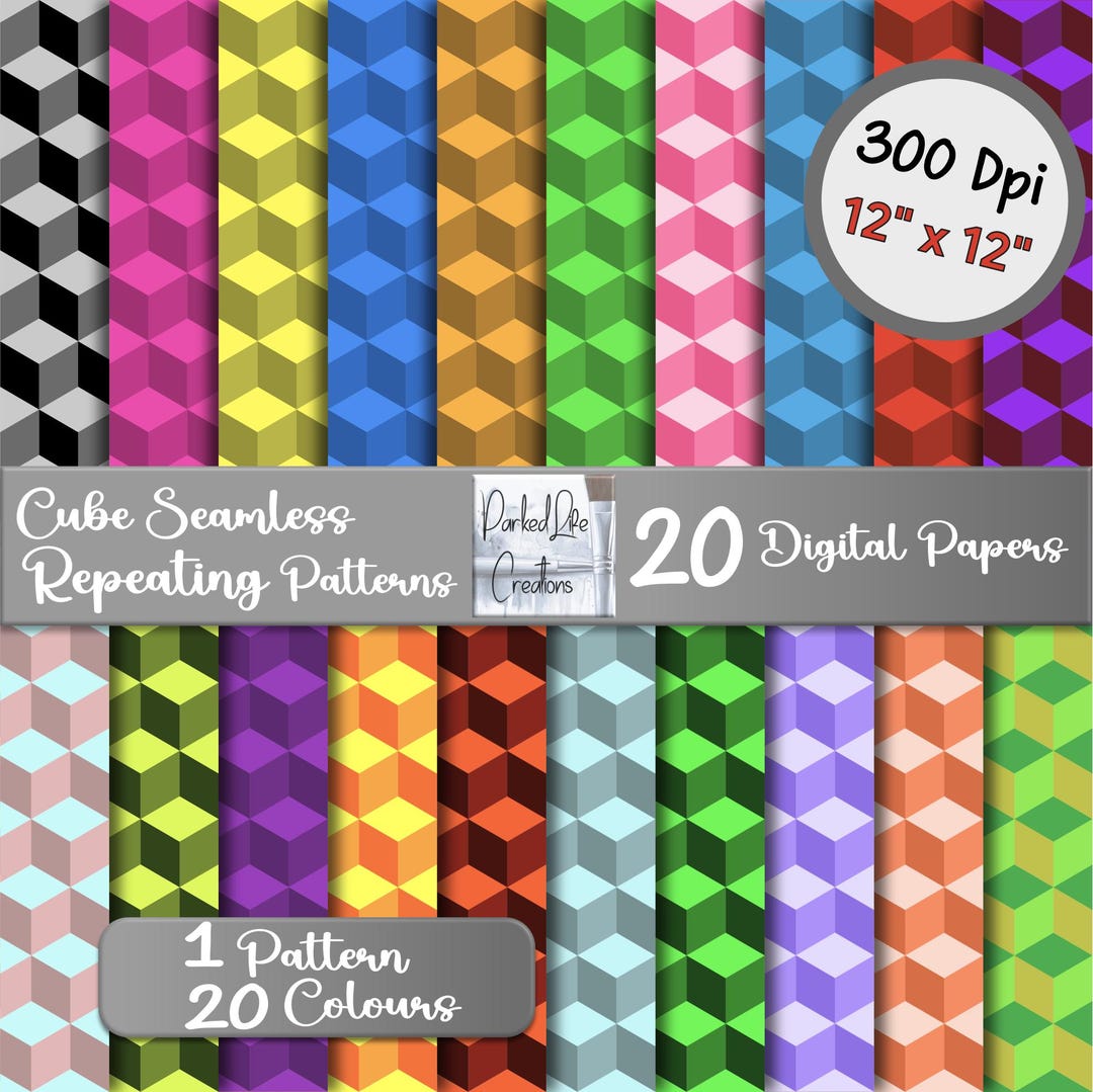 20 Geometric Cube Seamless Patterns, Colourful 3D Cube Digital Papers ...