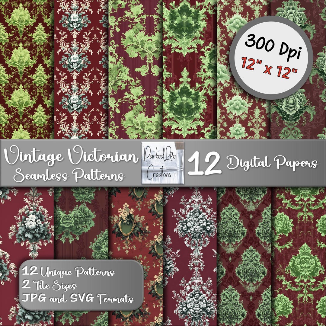 12 Seamless Vintage Victorian Patterns, Digital Repeating Patterns in ...