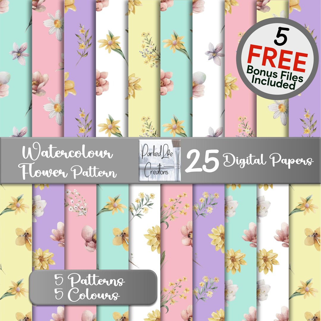 25 Watercolor Floral Papers Bundle, 12 X 12 Digital Paper Pack, Digital ...